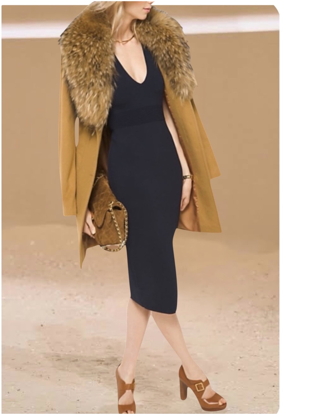 New! MICHAEL Michael Kors Raccoon Real Fur Cashmere Wool Coat Size 8
